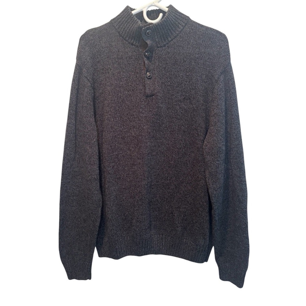 Chaps Mens Gray Mock Neck Elbow Patch Pullover Sweater L Eclectic Grandpa